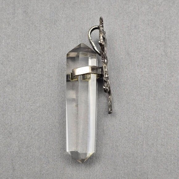 VTG Sterling Silver Unicorn Pendant 2" Clear Quartz Point Brazil Fantasy Crystal - Picture 3 of 12